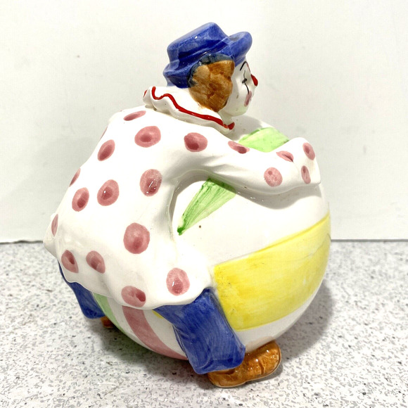 Vintage Collectible Piggy Bank Ceramic Clown on Circus Ball Colorful Whimsical - Picture 4 of 11
